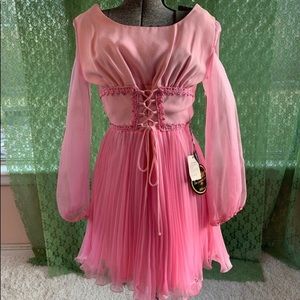 60s/70s Pink Princess Crepe Babydoll Dress
